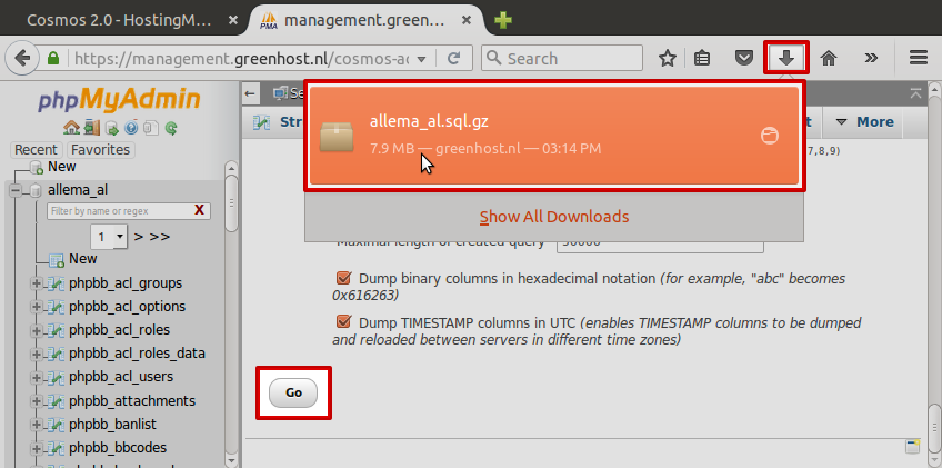 Do not close your browser as long as the download is busy! Sometimes this can
take a very long time