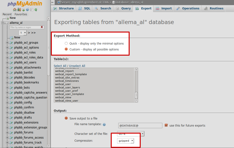 Before you are going to export the database we recommend you to enable
compression